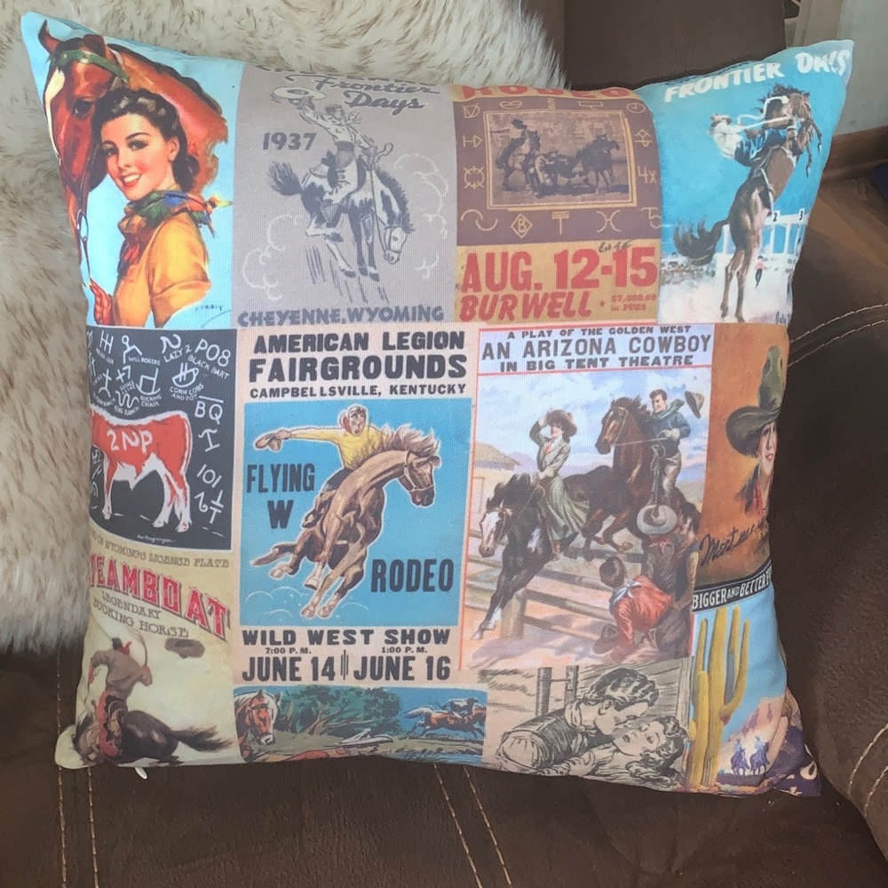 Western Rodeo Poster Decorative Throw Pillow - Multi